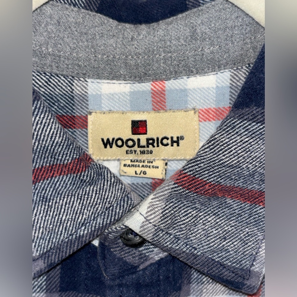 Woolrich Flannel Shirt Mens Large Blue Plaid Long Sleeve Button Up - Picture 10 of 11
